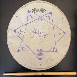 TOOL Danny Carey Signed Drumhead w/ Stick